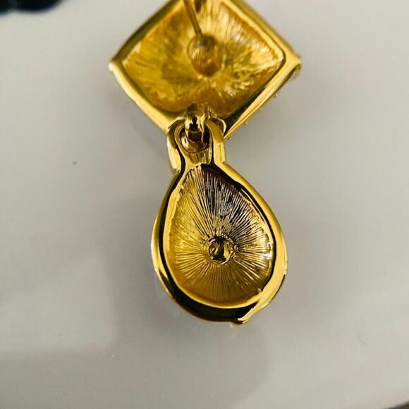 Swarovski Crystal Encrusted Gold Tone Dangle Statement Earrings - Picture 6 of 8